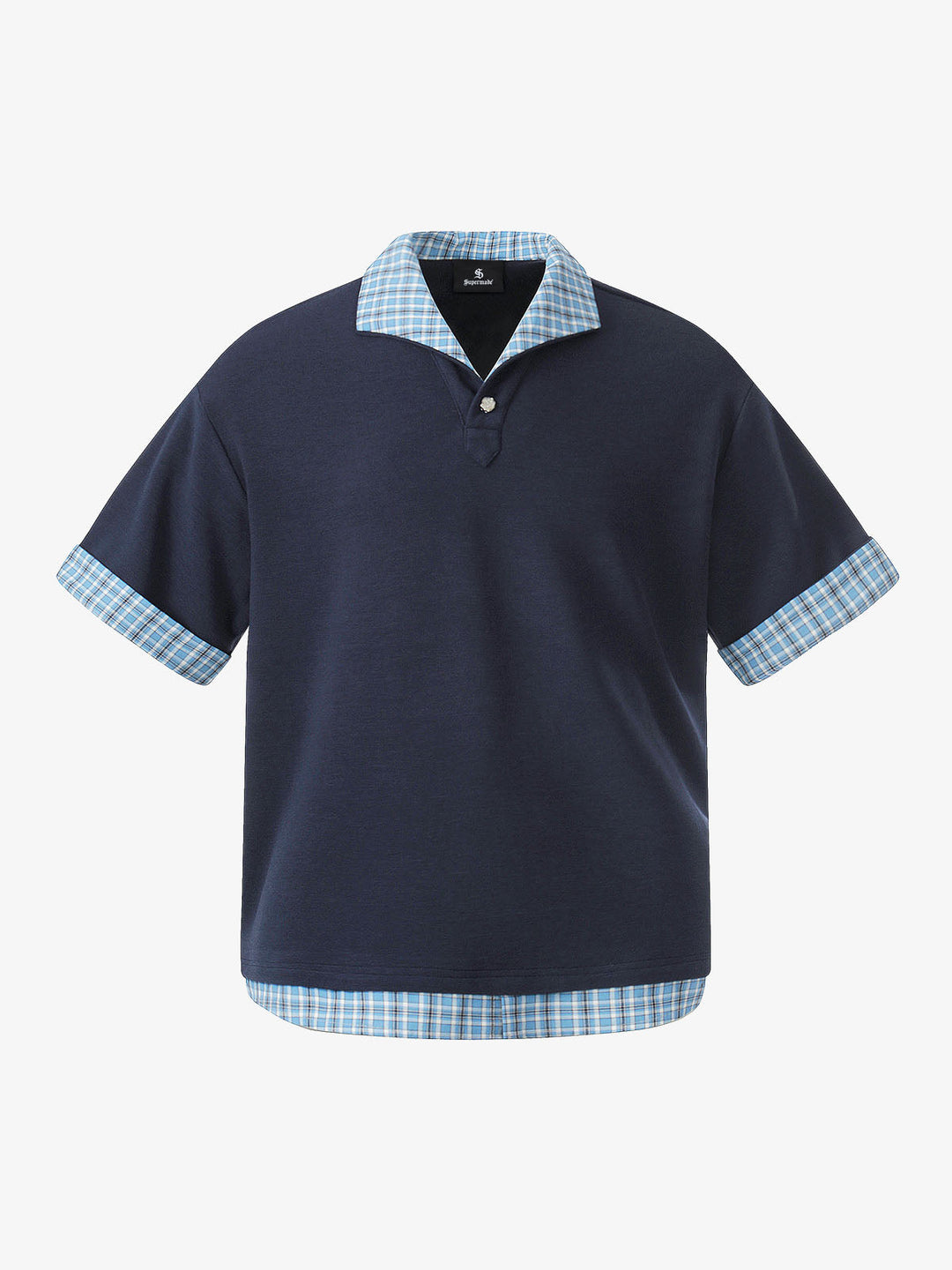 Pique Cotton Polo Shirt With Plaid Contrast Collar