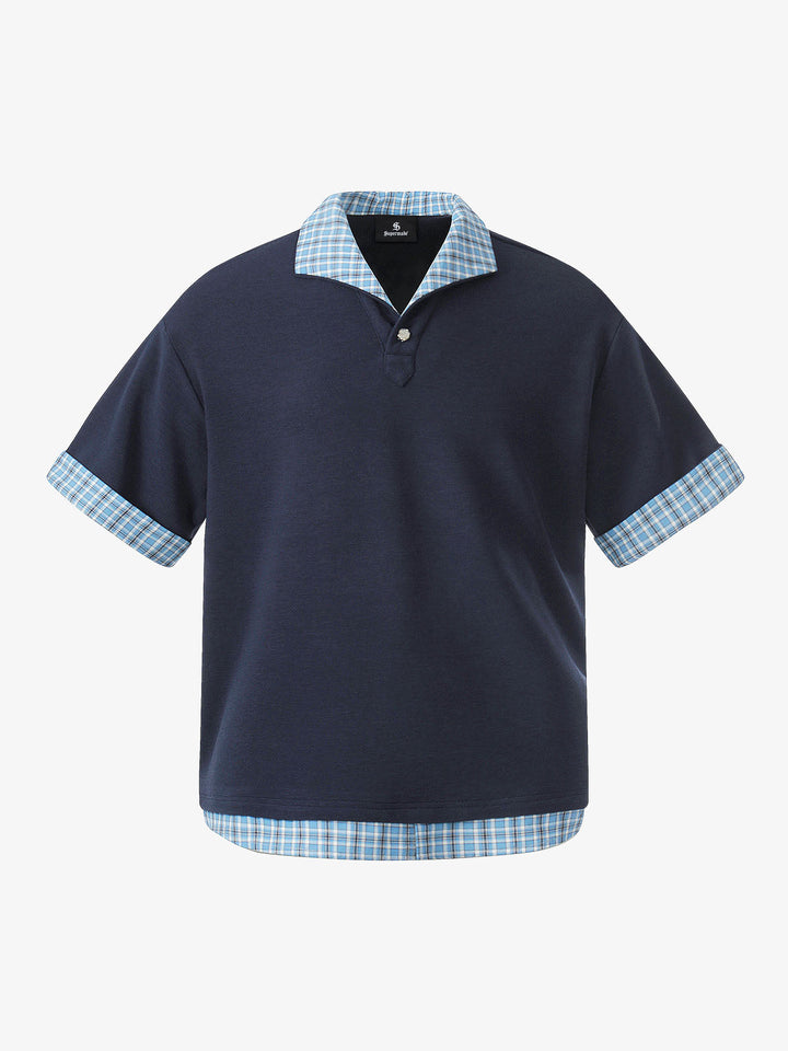 Pique Cotton Polo Shirt With Plaid Contrast Collar