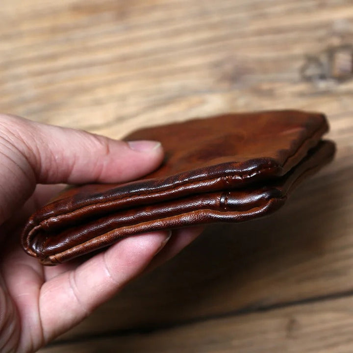 Full-Grain Leather Wallet Men's Compact Dual Closure Design