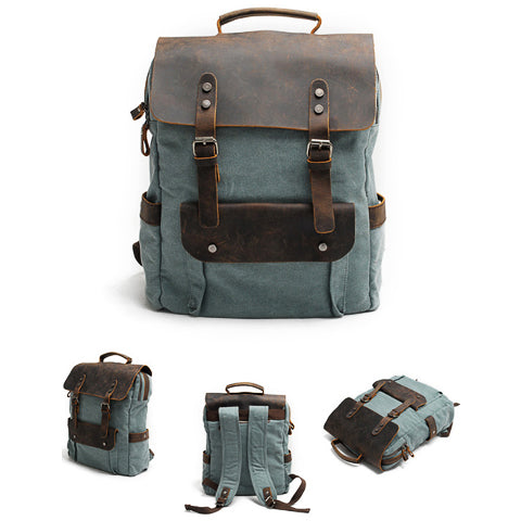 Vintage Canvas and Leather Backpack Khaki