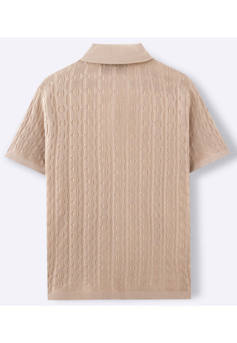 Structured Cable Knit Short-Sleeve Shirt