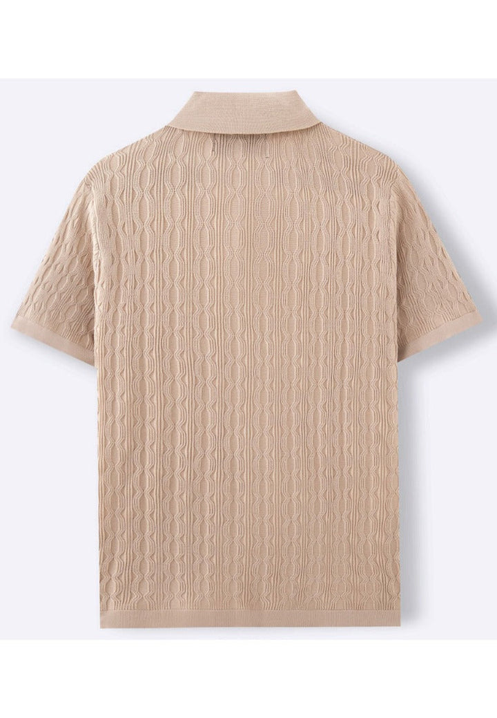 Structured Cable Knit Short-Sleeve Shirt