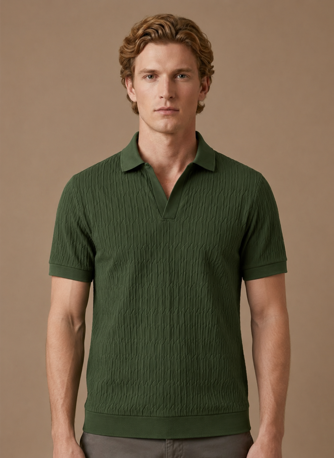 Men's Soft Textured Knit Polo Shirt Breathable Summer