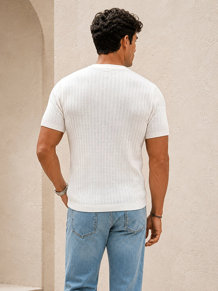 Men's textured knit T-shirt styled for a smart-casual look