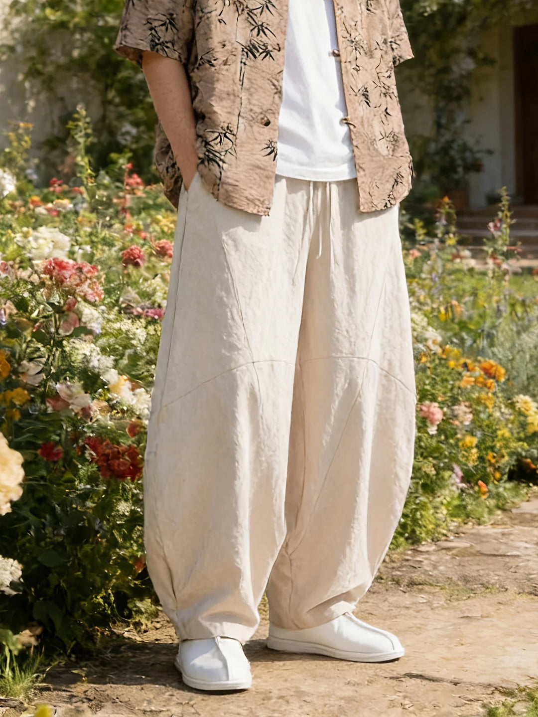 Men's Cotton Loose Fit Wide-Leg Pants