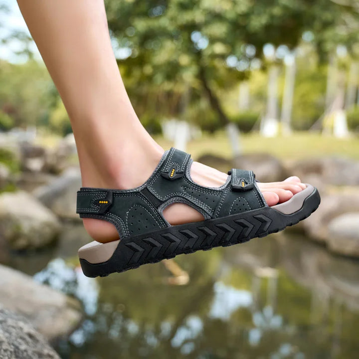 Men's Genuine Leather Outdoor Sandals Breathable Non Slip Sole