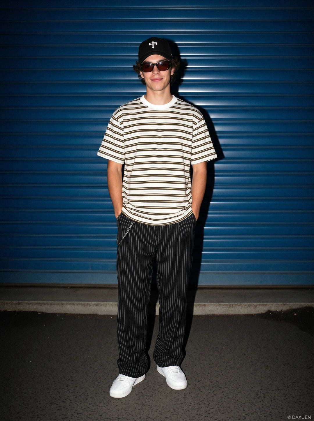 Striped Knit Relaxed Fit T-Shirt Brown and Gold
