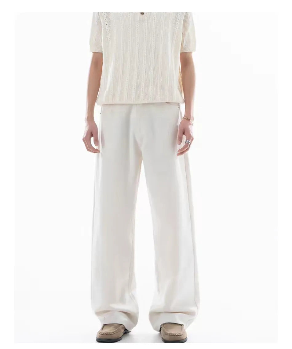 Men's Linen Double Folded A-Line Straight Leg Trousers