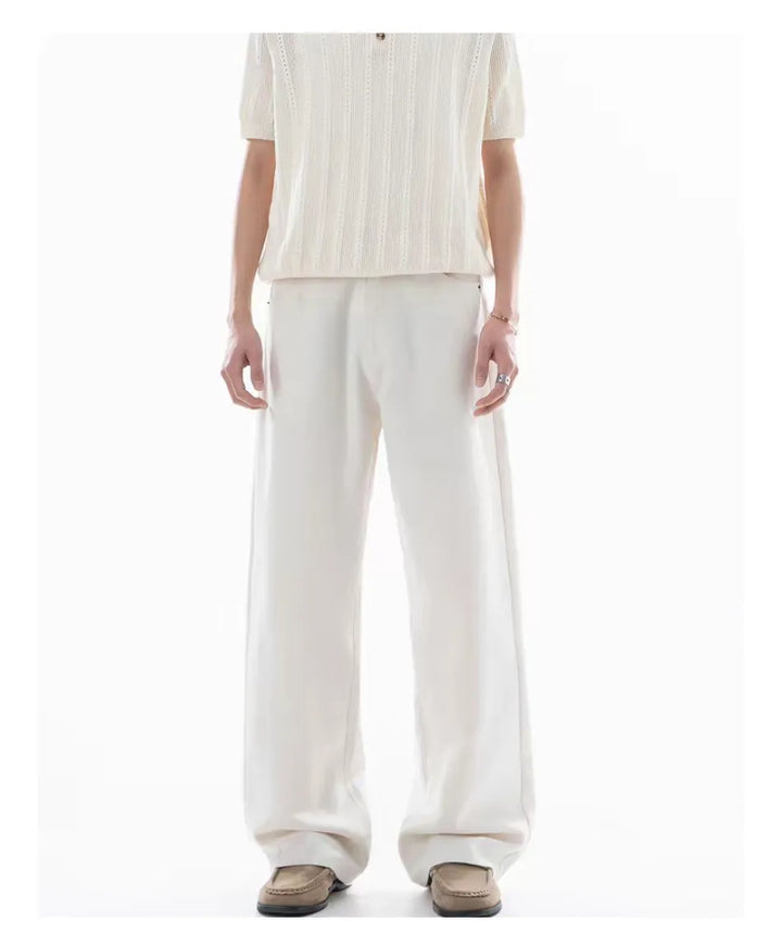 Men's Linen Double Folded A-Line Straight Leg Trousers