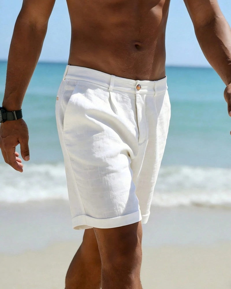 Men's casual linen shorts in regular fit, side view