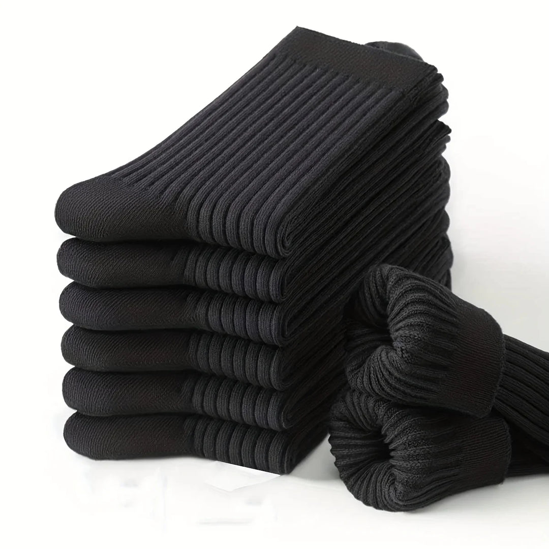 Men's Vertical Pattern Mid-Calf Socks Breathable Business Black