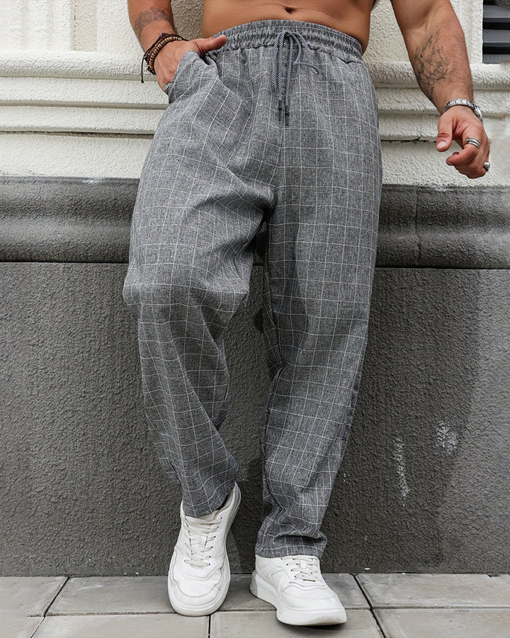 Men's plaid trousers with side pockets and straight leg fit