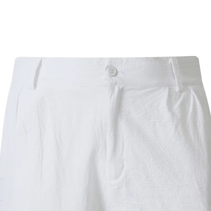 Men Linen Blend Straight Fit Casual Shorts