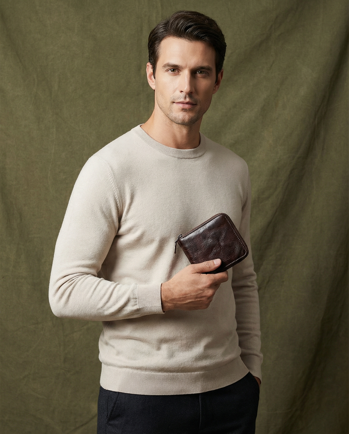 Compact Cowhide Leather Zip Wallet Men’s