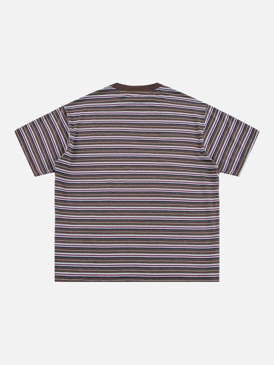 Striped Knit Relaxed Fit T-Shirt Brown and Gold