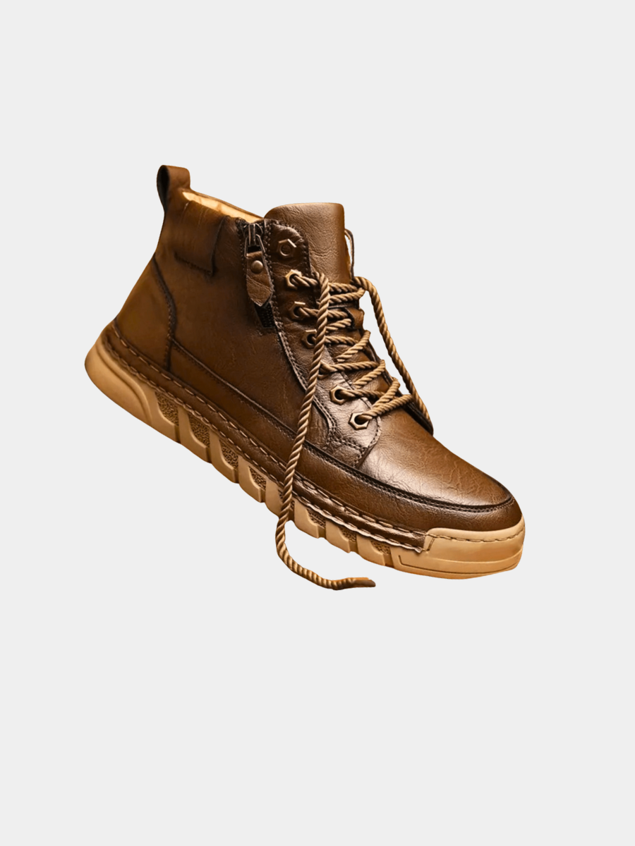 Men's classic leather boots shown from the front