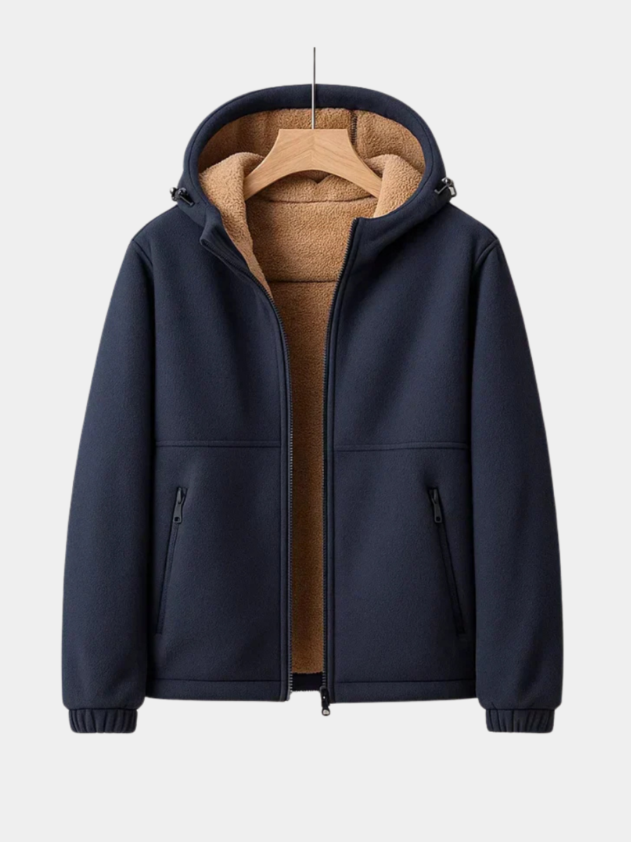 Men's wool blend overcoat shown from the front in a classic cut