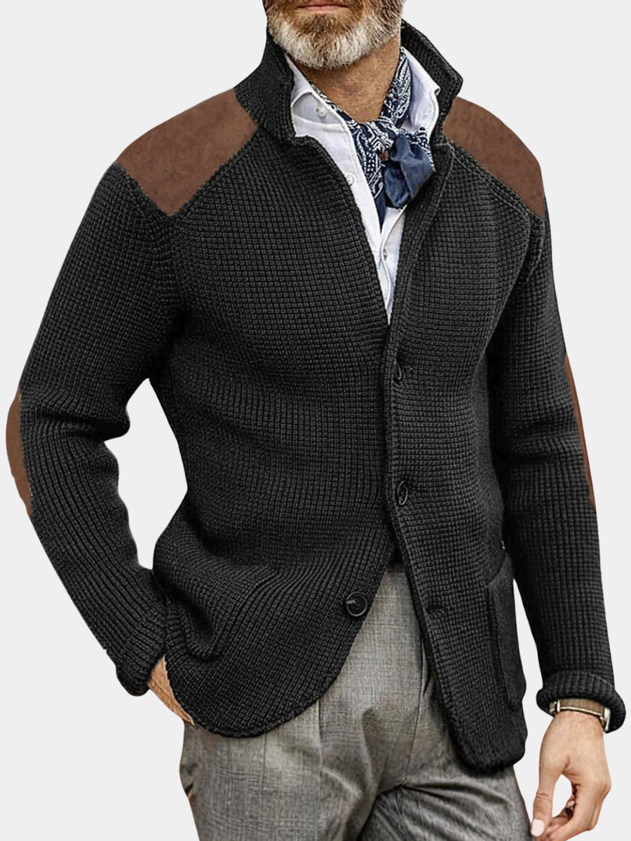 Men's soft knit cardigan displayed from the front