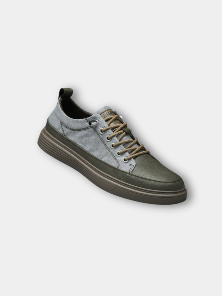 Men's smooth leather trainers shown from the front