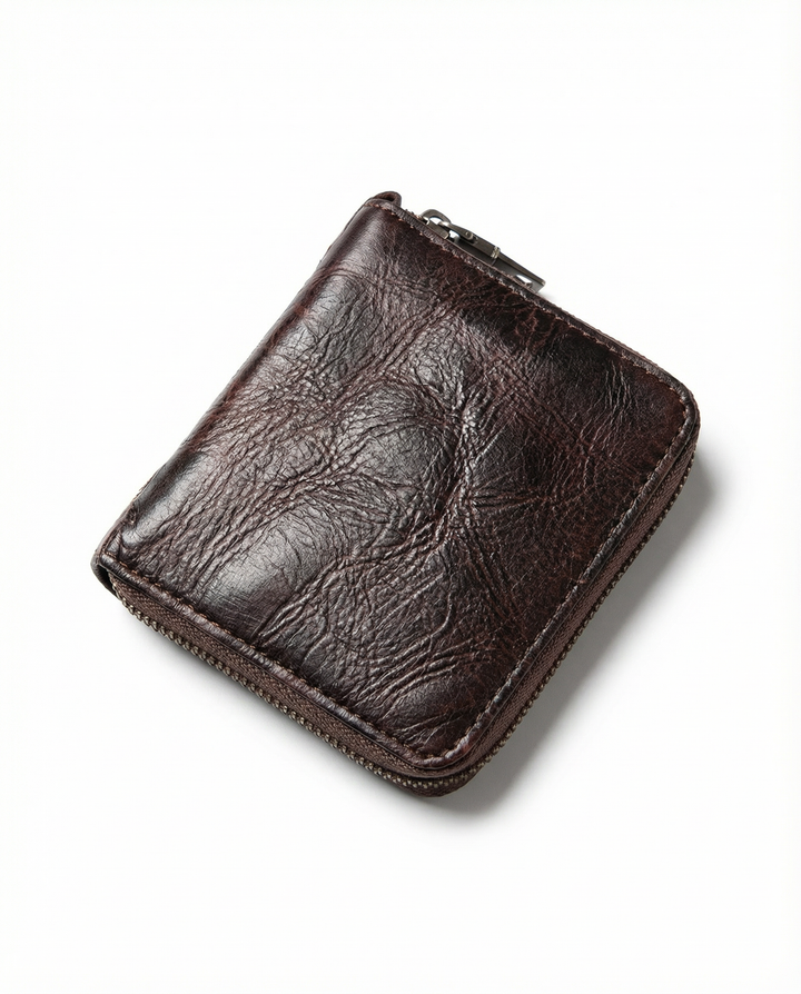 Compact Cowhide Leather Zip Wallet Men’s