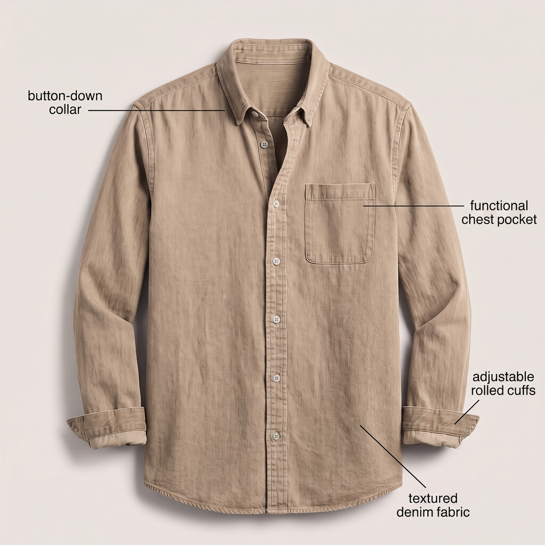 Detail of the cuffs on a men's lightweight denim shirt