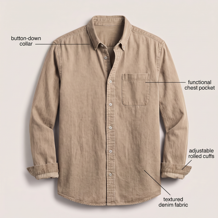 Detail of the cuffs on a men's lightweight denim shirt