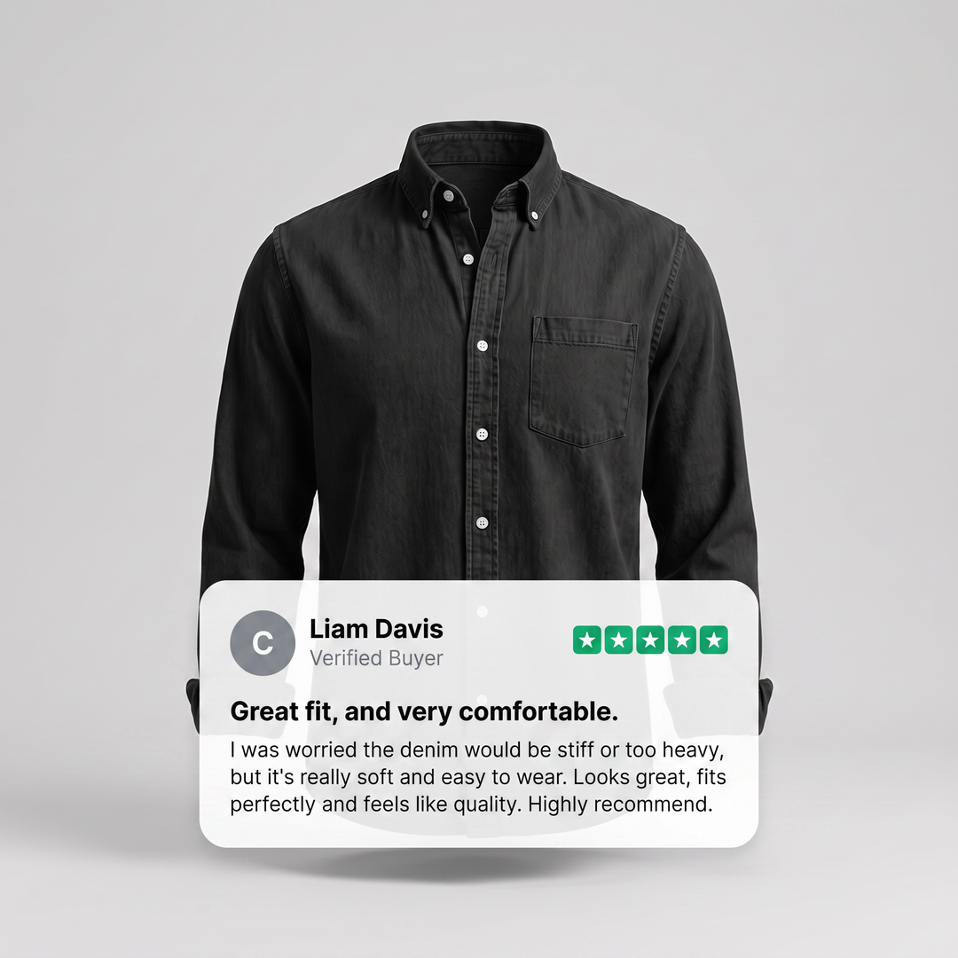 Men's denim shirt styled for casual everyday wear