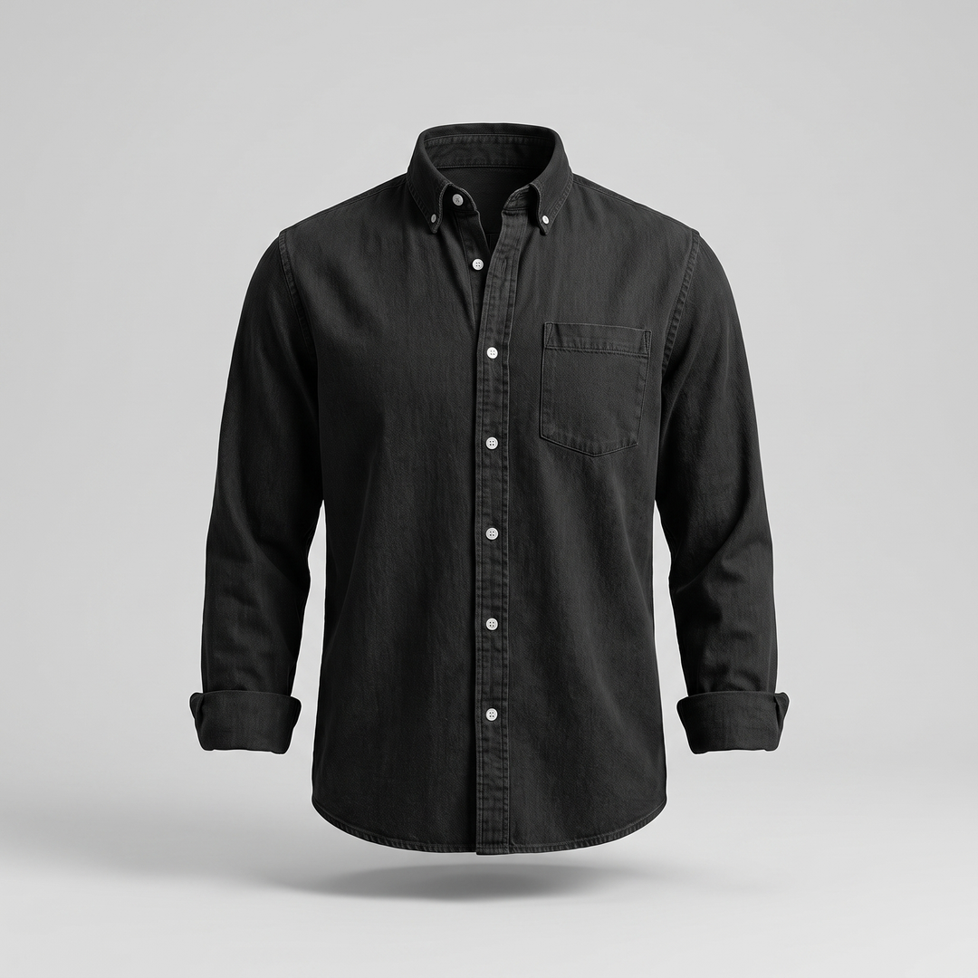 Side view of the men's lightweight denim shirt