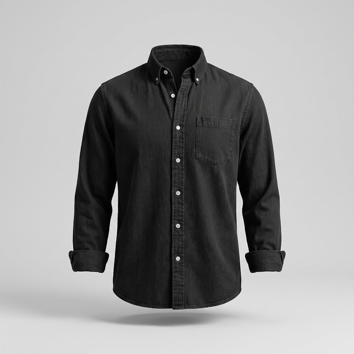 Side view of the men's lightweight denim shirt
