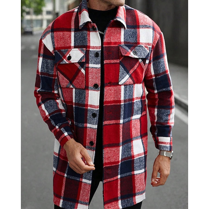 Long sleeves and cuffs on a men's plaid shirt jacket