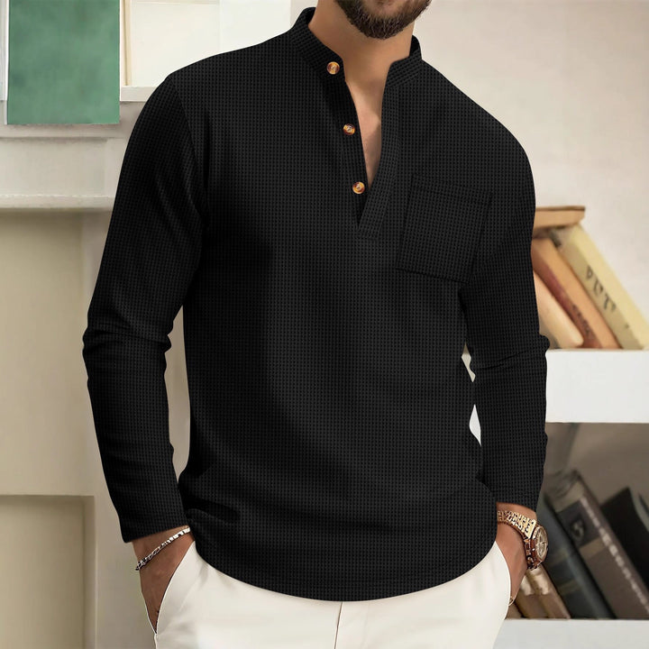 Men's Linen Shirt With Officer Collar And Chest Pocket