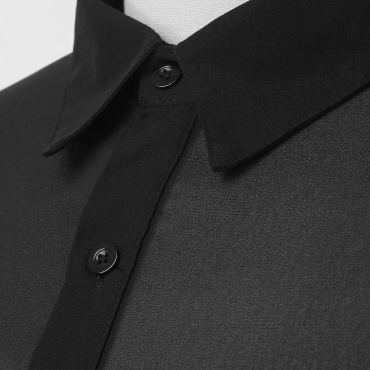 Men's Slim Fit Mesh Long Sleeve Button-Down Shirt Black