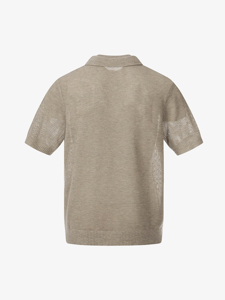 Layered Mesh Knit Hollow-Out Polo Shirt