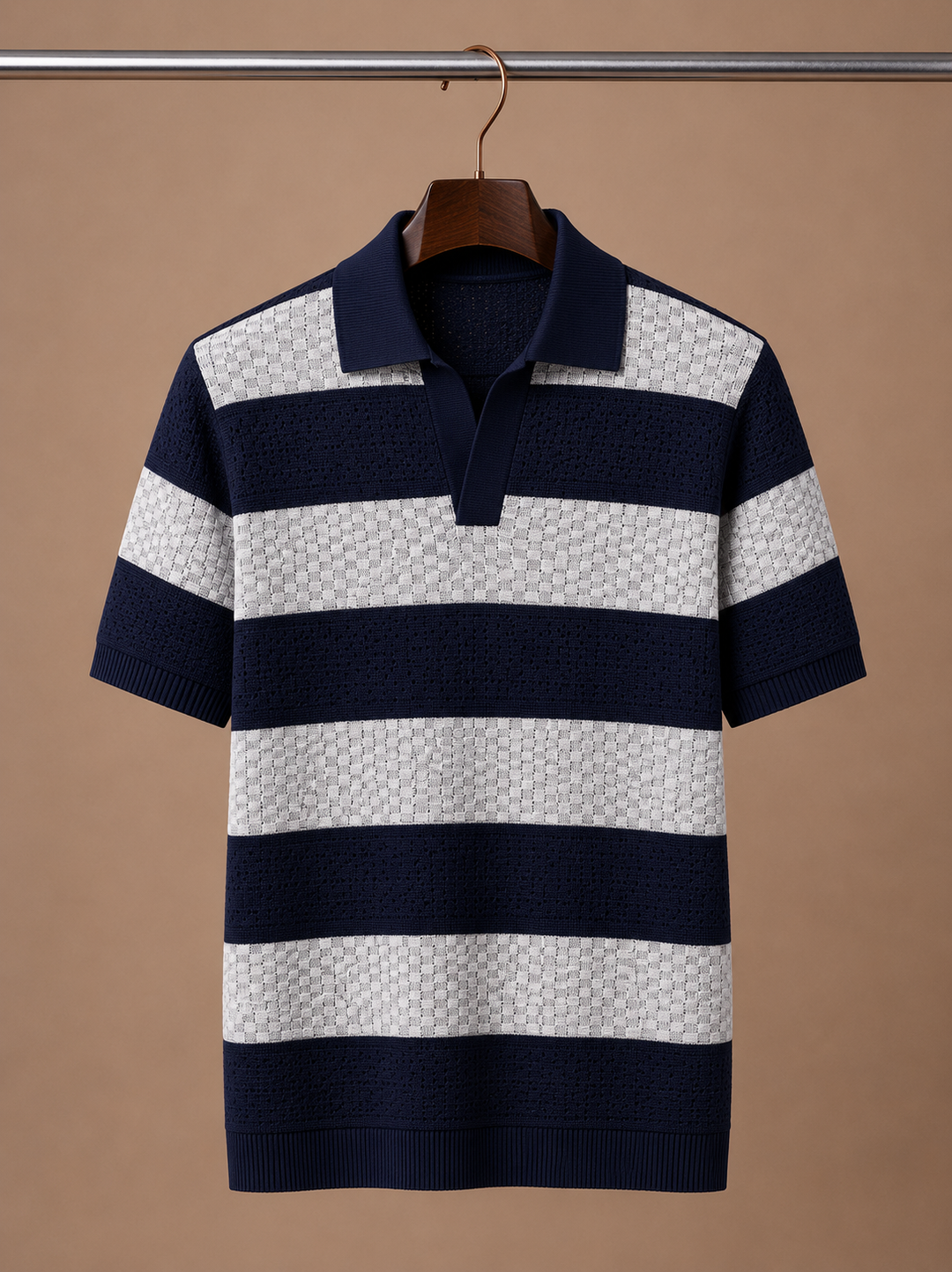 Men's Striped Breathable Cotton Polo Shirt Smart Casual Fit