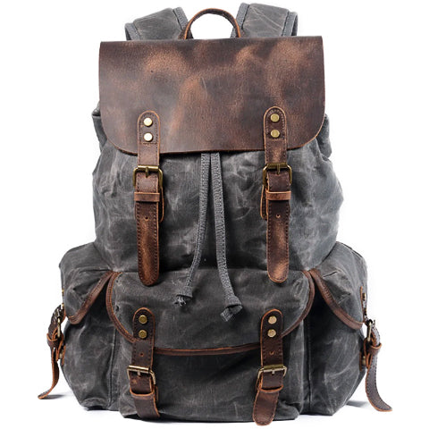 Waxed Canvas Leather Adventurer Backpack Brown