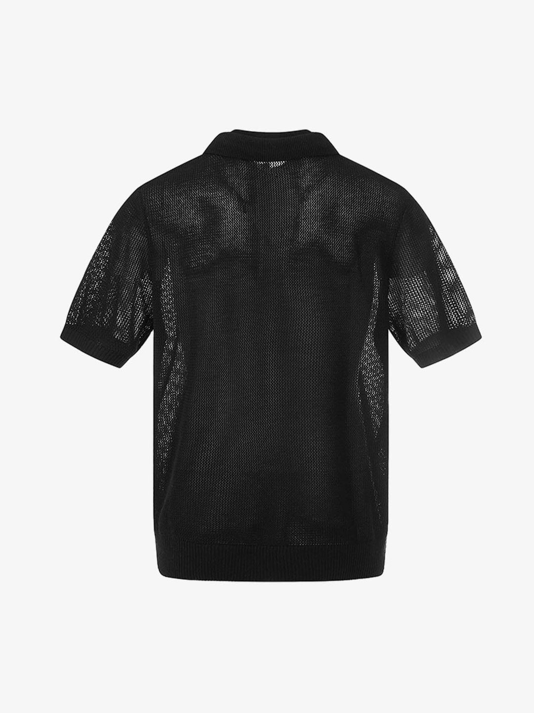 Layered Mesh Knit Hollow-Out Polo Shirt