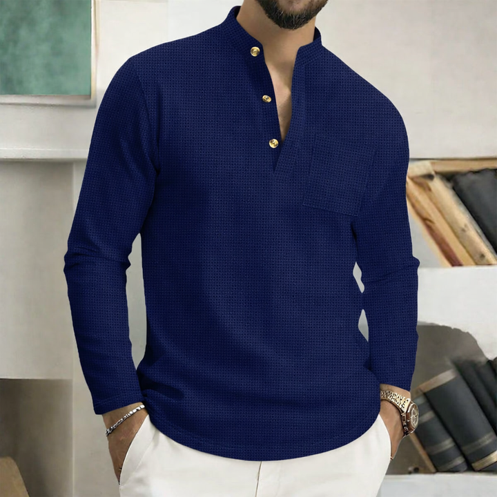 Men's Linen Shirt With Officer Collar And Chest Pocket