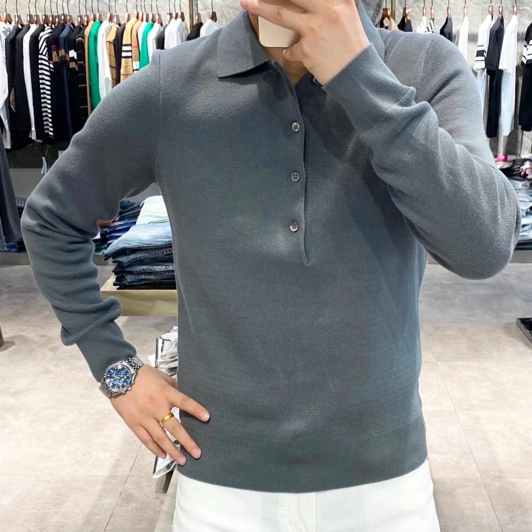 Men's Knitted Long Sleeve Polo Sweater