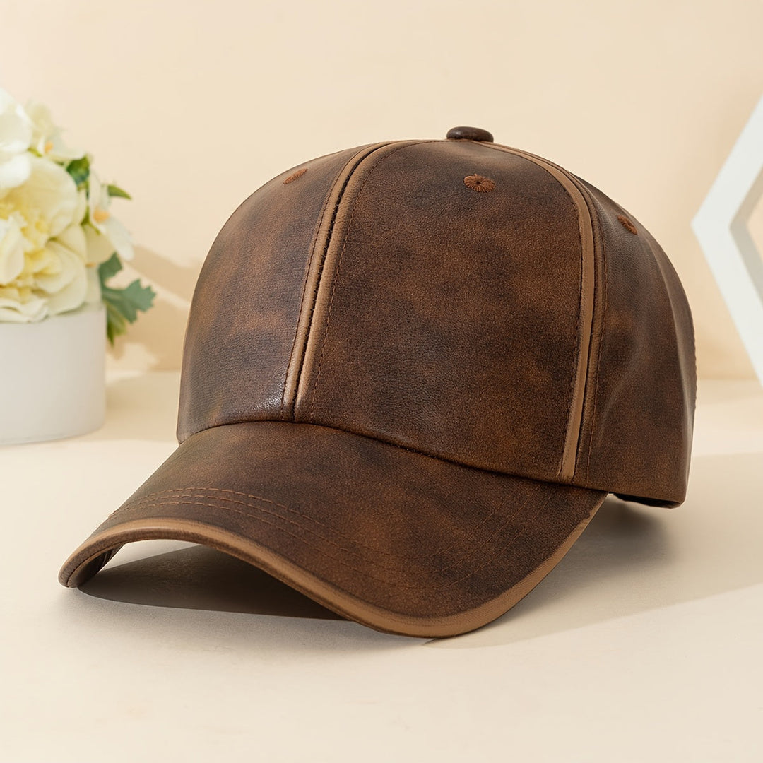 Genuine Leather Structured Baseball Cap Vintage Washed