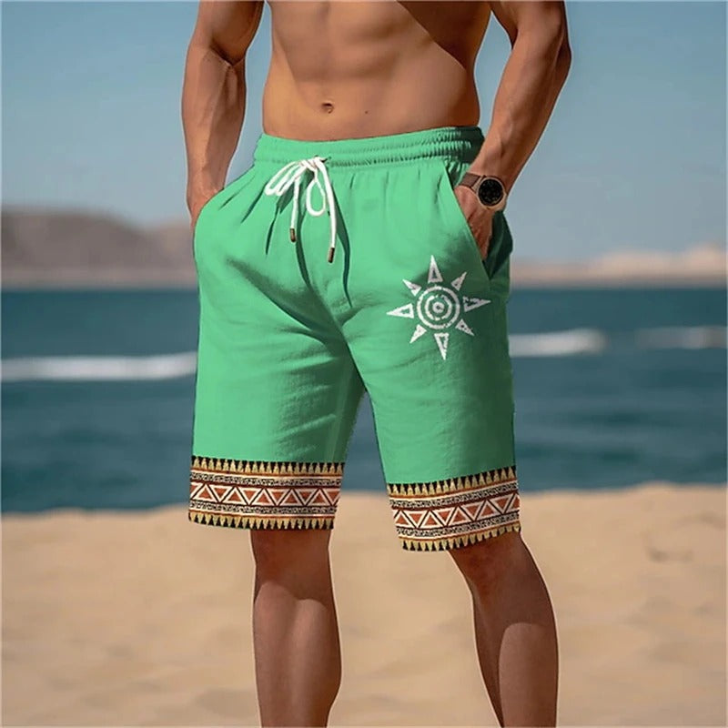 Printed Beach Shorts Sun Motif