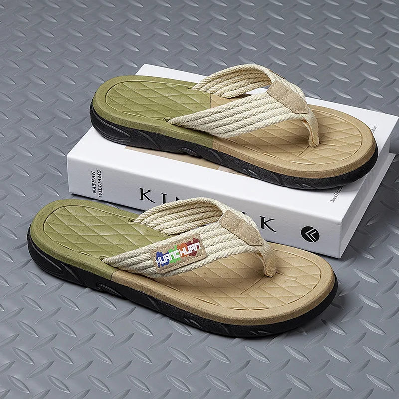 Men's Braided Strap Flip Flops Non-Slip EVA Sole Sandals