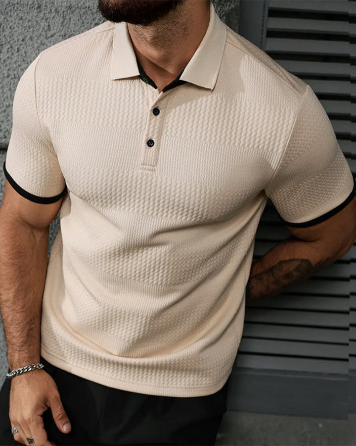 Men's cotton-blend polo shirt with short sleeves and collared neckline