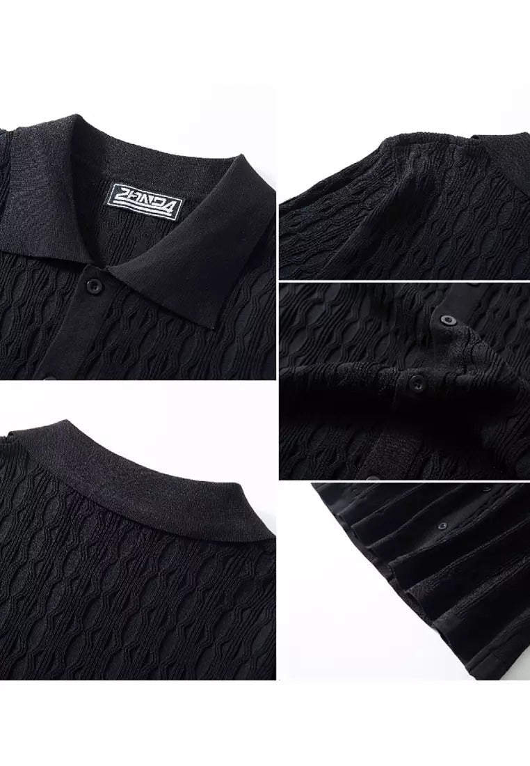 Structured Cable Knit Short-Sleeve Shirt