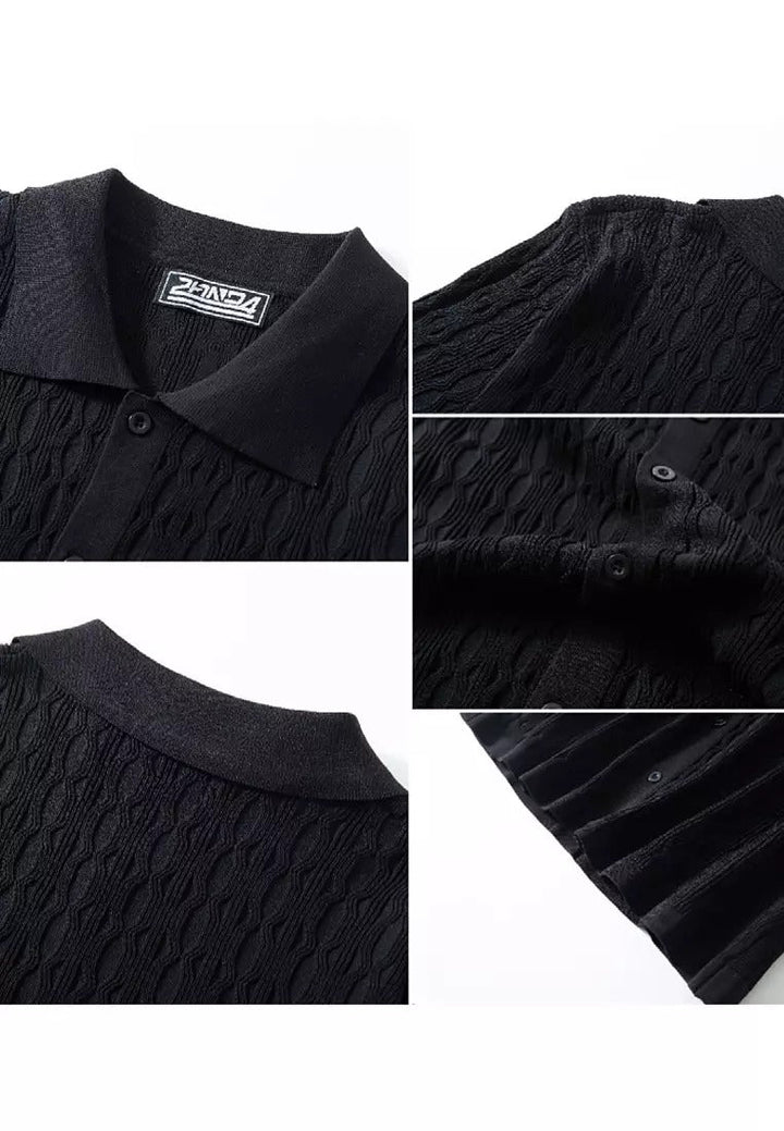 Structured Cable Knit Short-Sleeve Shirt