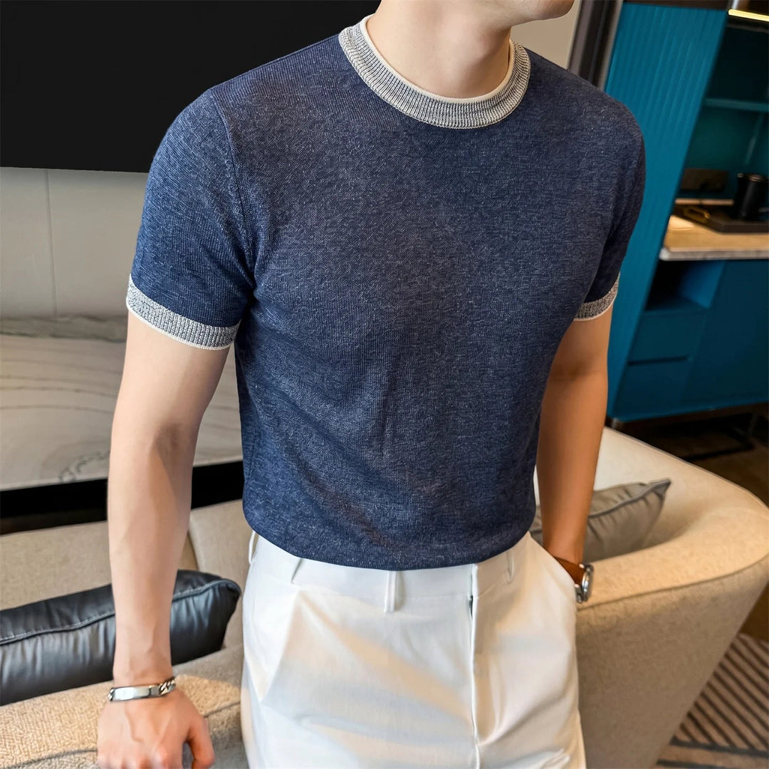 Men's Lyocell Linen Knitted Crew Neck T-Shirt Breathable