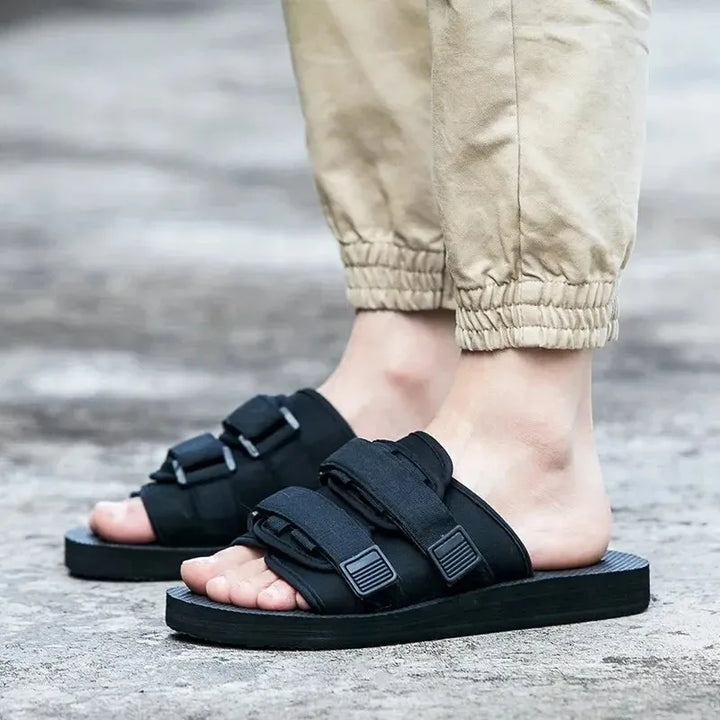 Canvas Slip-On Hook And Loop Outdoor Slippers Black Unisex