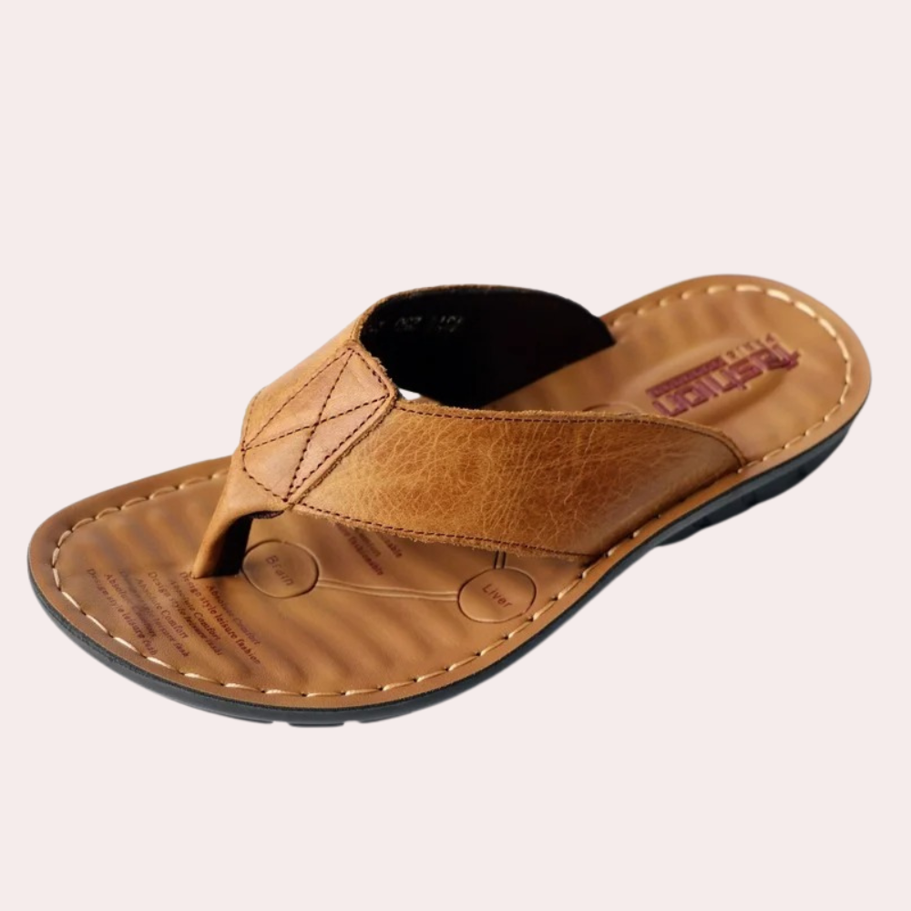 Men's classic cork-look toe post sandals shown from the side