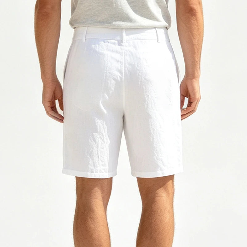 Men Linen Blend Straight Fit Casual Shorts