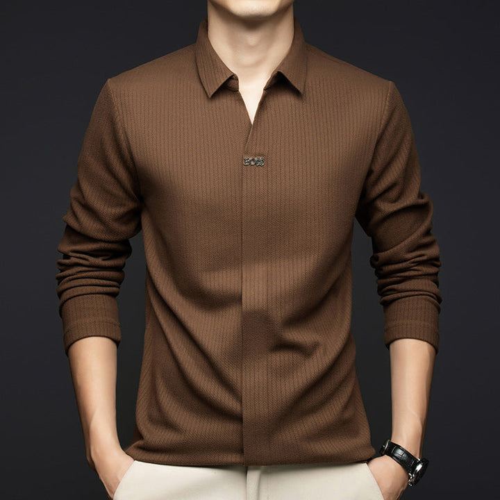 Men's Tailored Fit Textured Polyester Long-Sleeve Shirt