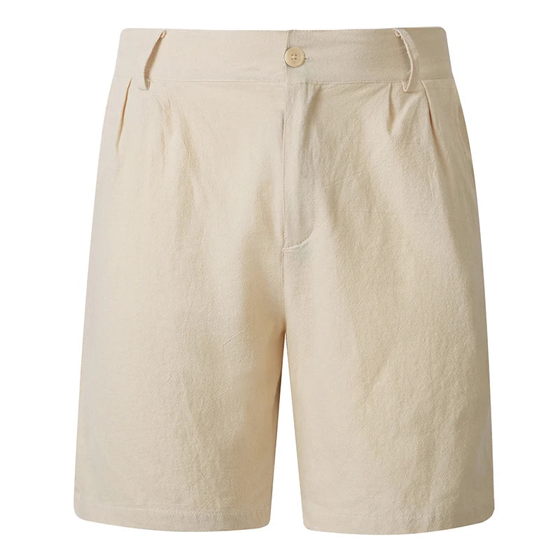 Men Linen Blend Straight Fit Casual Shorts